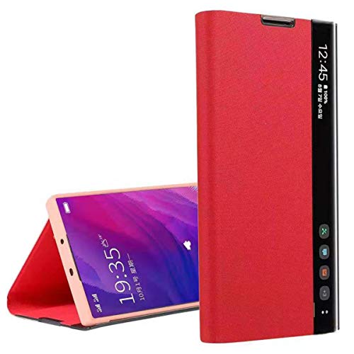Suhctup Cuero Funda Compatible con Samsung Galaxy Note 8,Protección Carcasa con [Soporte] y [Inteligente Ventana Lateral Visible],Ultra Delgado Flip Bumper Case para Galaxy Note 8,Rojo