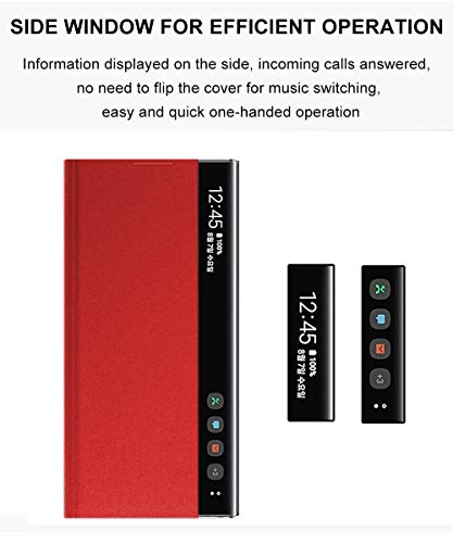 Suhctup Cuero Funda Compatible con Samsung Galaxy Note 8,Protección Carcasa con [Soporte] y [Inteligente Ventana Lateral Visible],Ultra Delgado Flip Bumper Case para Galaxy Note 8,Rojo