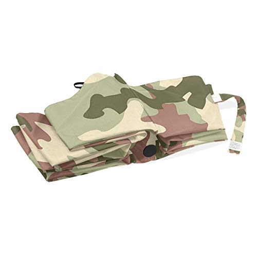 SUHETI Paraguas automático de Apertura/Cierre,Camuflaje Verde en Colores de Bosque Hunter Combat,Paraguas pequeño Plegable a Prueba de Viento