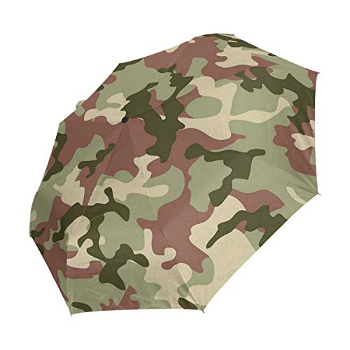 SUHETI Paraguas automático de Apertura/Cierre,Camuflaje Verde en Colores de Bosque Hunter Combat,Paraguas pequeño Plegable a Prueba de Viento