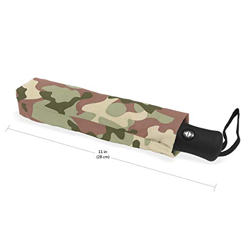 SUHETI Paraguas automático de Apertura/Cierre,Camuflaje Verde en Colores de Bosque Hunter Combat,Paraguas pequeño Plegable a Prueba de Viento