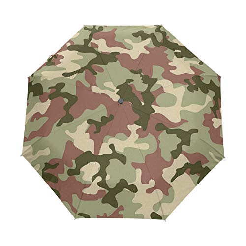 SUHETI Paraguas automático de Apertura/Cierre,Camuflaje Verde en Colores de Bosque Hunter Combat,Paraguas pequeño Plegable a Prueba de Viento