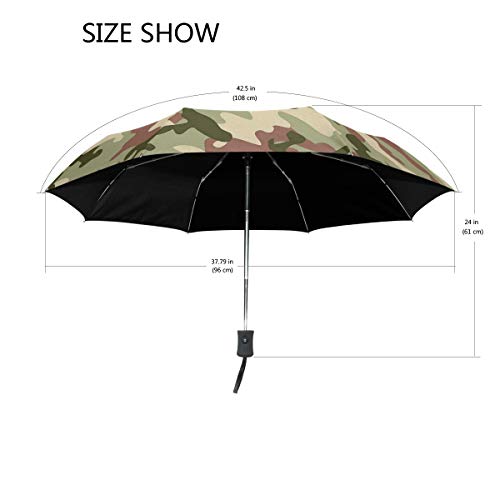 SUHETI Paraguas automático de Apertura/Cierre,Camuflaje Verde en Colores de Bosque Hunter Combat,Paraguas pequeño Plegable a Prueba de Viento
