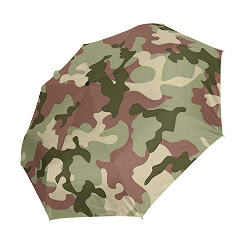 SUHETI Paraguas automático de Apertura/Cierre,Camuflaje Verde ilustrado en Colores de Bosque Hunter Combat,Paraguas pequeño Plegable a Prueba de Viento