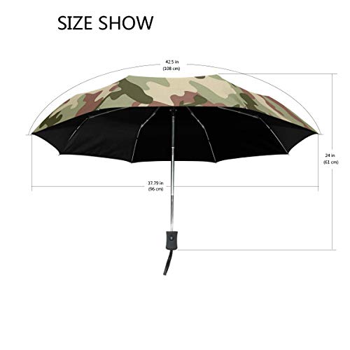 SUHETI Paraguas automático de Apertura/Cierre,Camuflaje Verde ilustrado en Colores de Bosque Hunter Combat,Paraguas pequeño Plegable a Prueba de Viento