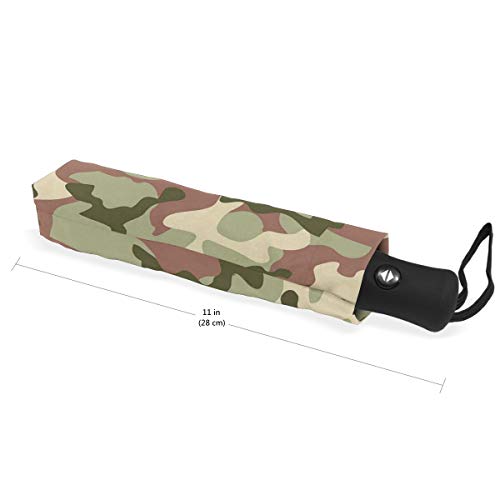 SUHETI Paraguas automático de Apertura/Cierre,Camuflaje Verde ilustrado en Colores de Bosque Hunter Combat,Paraguas pequeño Plegable a Prueba de Viento