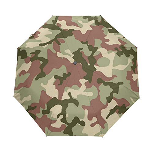 SUHETI Paraguas automático de Apertura/Cierre,Camuflaje Verde ilustrado en Colores de Bosque Hunter Combat,Paraguas pequeño Plegable a Prueba de Viento