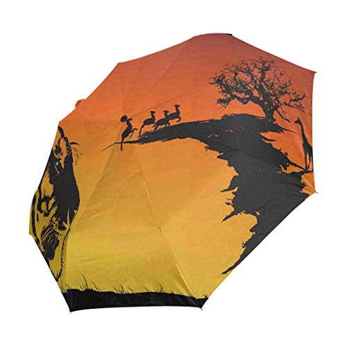 SUHETI Paraguas automático de Apertura/Cierre,Composición de un Tigre de Cerca con Safari Animal Siluetas Hunter,Paraguas pequeño Plegable a Prueba de Viento, Impermeable