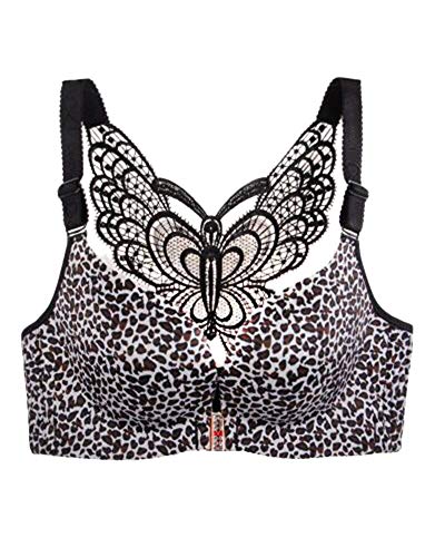 Sujetador Clásico Cierre Delantero para Mujer Ropa Interior Elasticidad Belleza De Vuelta Leopardo Plateado 40/90B