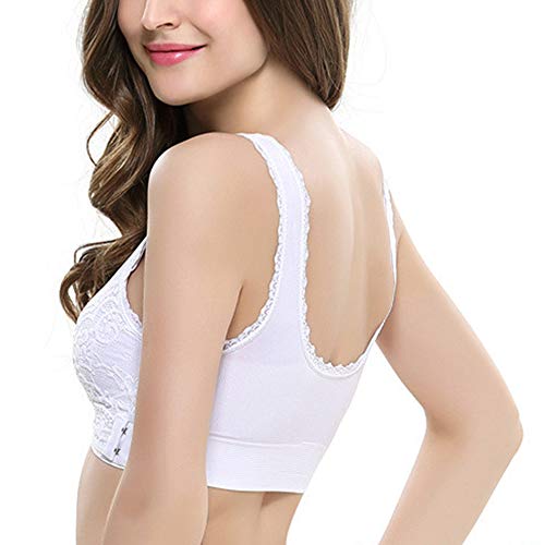 Sujetador deportivo Vertvie para mujer, con cierre frontal, sin aros, top para yoga, fitness, entrenamiento, elástico, de bienestar B-2*blanco. XL