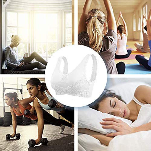 Sujetador deportivo Vertvie para mujer, con cierre frontal, sin aros, top para yoga, fitness, entrenamiento, elástico, de bienestar B-2*blanco. XL