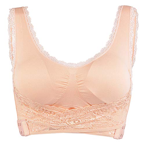 Sujetador deportivo Vertvie para mujer, sujetador de encaje fino, cierre frontal, sin aros, top para yoga, fitness, entrenamiento, elástico, de bienestar C-3*color carne XL