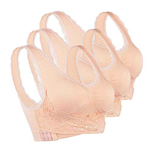 Sujetador deportivo Vertvie para mujer, sujetador de encaje fino, cierre frontal, sin aros, top para yoga, fitness, entrenamiento, elástico, de bienestar C-3*color carne XL