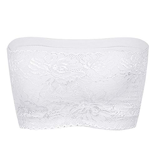 Sujetador sin Mangas con Encaje Floral Completo para Mujer Sujetador sin Tirantes Elástico Bandeau Sin Costuras Cómodo Transpirable Acolchado Extraíble Envoltura del Pecho Empuje hacia Arriba