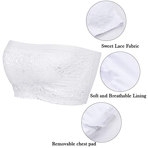 Sujetador sin Mangas con Encaje Floral Completo para Mujer Sujetador sin Tirantes Elástico Bandeau Sin Costuras Cómodo Transpirable Acolchado Extraíble Envoltura del Pecho Empuje hacia Arriba