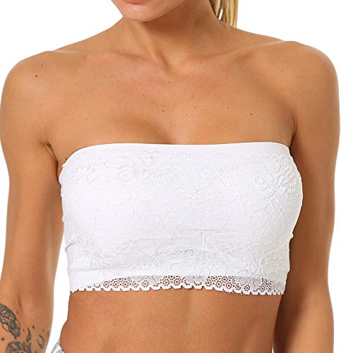 Sujetador sin Mangas con Encaje Floral Completo para Mujer Sujetador sin Tirantes Elástico Bandeau Sin Costuras Cómodo Transpirable Acolchado Extraíble Envoltura del Pecho Empuje hacia Arriba
