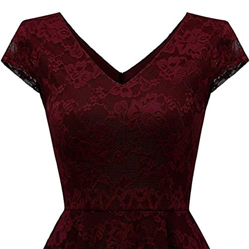 Suliflor Encaje Patchwork Vestido,Moda Vestido de Fiesta para Mujer,Vestido con Cuello en V de sólido Manga Corta Floral,Vestido de Boda Novia，Vestido de Dama de Honor