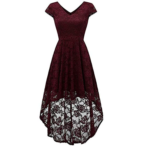 Suliflor Encaje Patchwork Vestido,Moda Vestido de Fiesta para Mujer,Vestido con Cuello en V de sólido Manga Corta Floral,Vestido de Boda Novia，Vestido de Dama de Honor