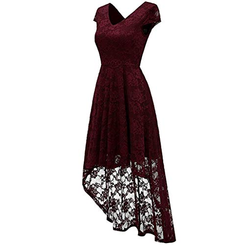 Suliflor Encaje Patchwork Vestido,Moda Vestido de Fiesta para Mujer,Vestido con Cuello en V de sólido Manga Corta Floral,Vestido de Boda Novia，Vestido de Dama de Honor