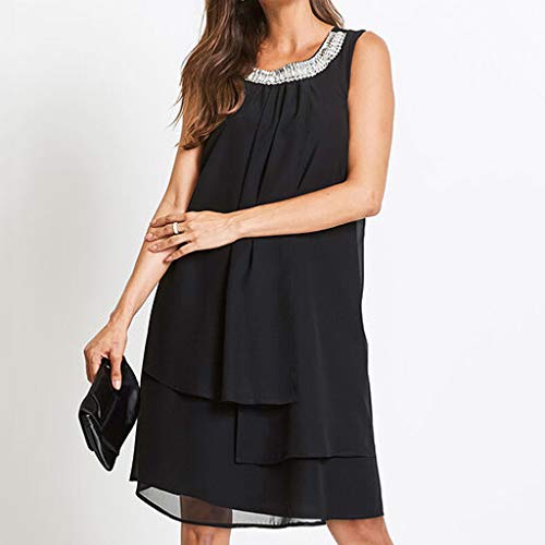 Sulifor Vestido de Fiesta de la Gasa del Verano,Vestido del tamaño Extra Grande de la Lentejuela,Vestido del o-Cuello sin mangasde Las Mujeres,Vestido cómodo y Casual