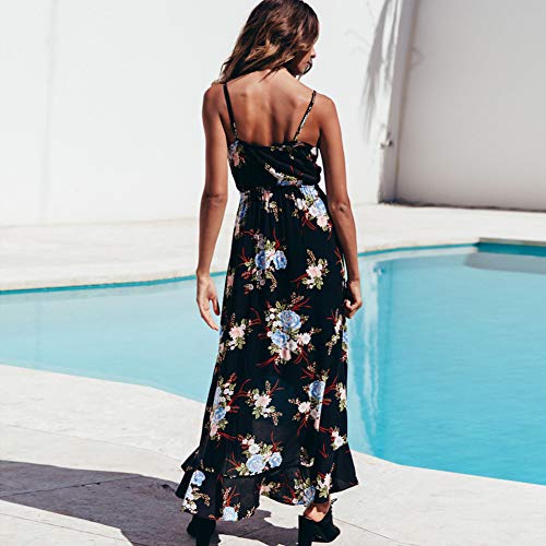 Sulifor Vestido sin Espalda con Estampado,Vestido Sexy sin Mangas de Mujer,Vestido Largo de Playa,Vestido Camisola con Estampado Floral,Vestido cómodo y Casual