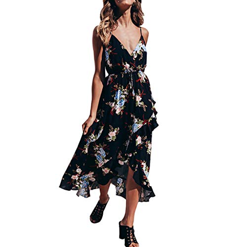 Sulifor Vestido sin Espalda con Estampado,Vestido Sexy sin Mangas de Mujer,Vestido Largo de Playa,Vestido Camisola con Estampado Floral,Vestido cómodo y Casual