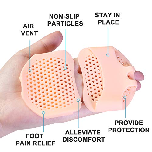 Sumifun - 5 pares Cojín de bola de pie transpirable, almohadillas de metatarsia, antepiés, transpirable y gel suave, mejor para pies diabéticos, callos y ampollas, fascitis plantar, antepié