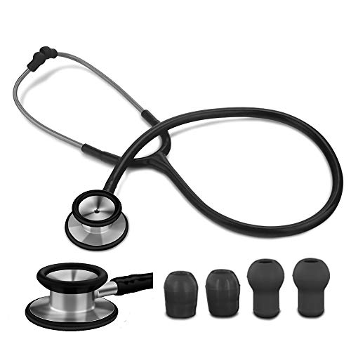 SUN RDPP Estetoscopio Principal Dual para el Doctor Enfermera de Estudiante de Medicina, diafragma Extra y 2 Paquetes de Olivas, clásico y Ligero,Negro