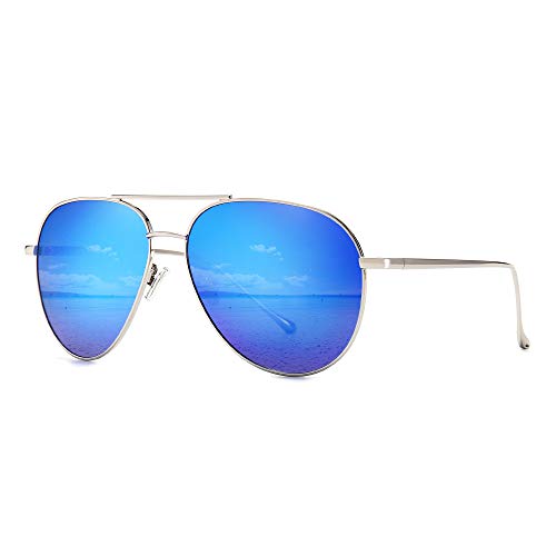 SUNGAIT Aviador Gafas de sol Polarizadas Hombre Mujer UV 400 Unisex Plateado/Oceano Azul 1603