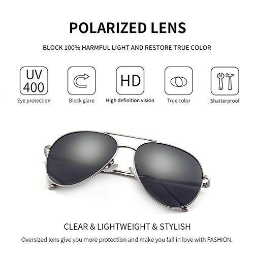 SUNGAIT Aviador Polarizadas Gafas de sol Hombre Mujer UV 400 Unisex Plateado/Gris 1603