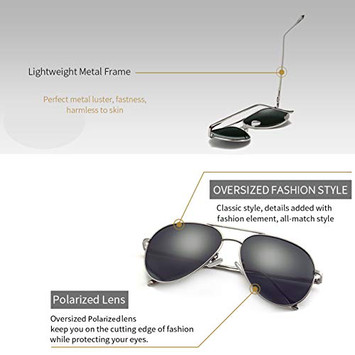 SUNGAIT Aviador Polarizadas Gafas de sol Hombre Mujer UV 400 Unisex Plateado/Gris 1603