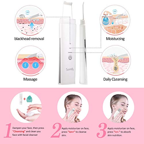 SUNMAY Depurador de piel Ultrasónico, Exfoliación Facial Ultrasónica Limpiador de Poros para Limpieza Facial