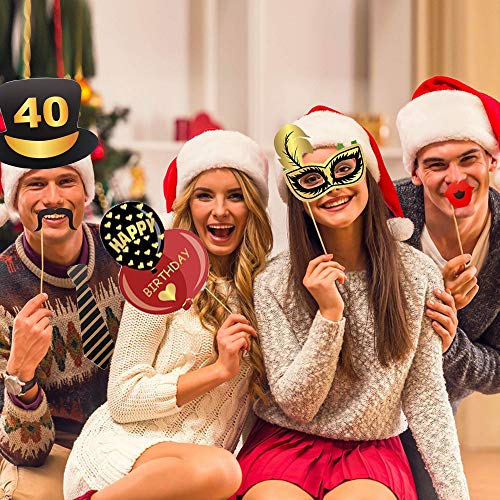 SUNPAT 40th cumpleaños Photo Booth Props para Funny Dirty 40th Birthday Birthday and Black Decorations Suministros para Fiestas, Decoraciones y favores (35 Piezas) (40 Cumpleaños)