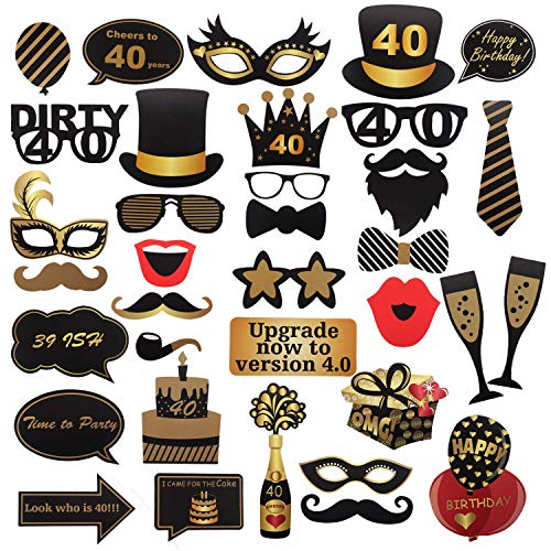 SUNPAT 40th cumpleaños Photo Booth Props para Funny Dirty 40th Birthday Birthday and Black Decorations Suministros para Fiestas, Decoraciones y favores (35 Piezas) (40 Cumpleaños)