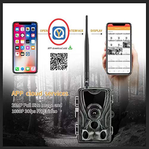 SUNTEKCAM Aplicación de teléfono Servicio en la Nube 4G Cámara de Caza 20MP 1080P Vida Silvestre Cámara IP66 Cámara de Caza Caza de visión Nocturna Invisible (batería de león 5000mAh*2) 801LTELIAPP