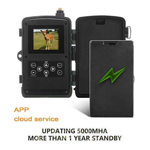 SUNTEKCAM Aplicación de teléfono Servicio en la Nube 4G Cámara de Caza 20MP 1080P Vida Silvestre Cámara IP66 Cámara de Caza Caza de visión Nocturna Invisible (batería de león 5000mAh*2) 801LTELIAPP