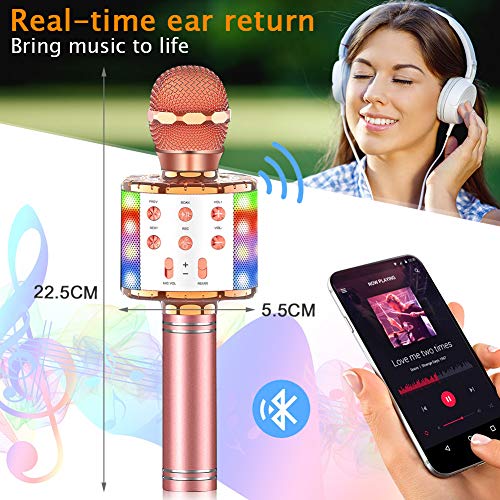 SunTop Micrófono Karaoke Bluetooth, Microfono Inalámbrico Karaoke, Portátil con Altavoz y Luces LED, Reproductor KTV doméstico con función de grabación