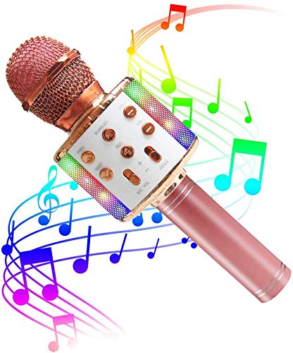 SunTop Micrófono Karaoke Bluetooth, Microfono Inalámbrico Karaoke, Portátil con Altavoz y Luces LED, Reproductor KTV doméstico con función de grabación