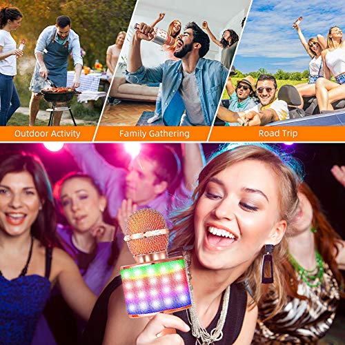 SunTop Micrófono Karaoke Bluetooth, Microfono Inalámbrico Karaoke, Portátil con Altavoz y Luces LED, Reproductor KTV doméstico con función de grabación