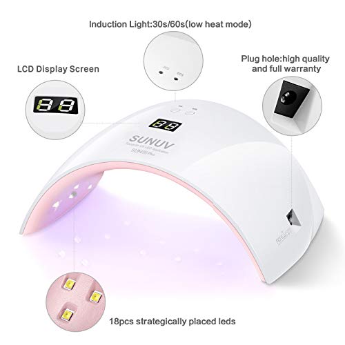 SUNUV Lámpara Secador de Uñas, 36W LED UV Gel Esmalte de Uñas Curado Luz Máquina, Con Sensor Automático y Pantalla LCD Para Manicura Pedicure Nail Art