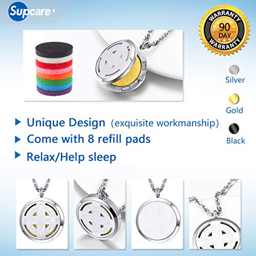 Supcare Difusor de Aceites Esenciales Colgantes Acero Inoxidable Plateado Collar de Hombre y Mujer Aromaterapia con Diseño Redondo Aromatizador