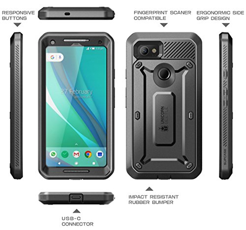 SupCase Funda Google Pixel 2 XL, Funda Resistente de Cuerpo Completo con Protector de Pantalla Incorporado para Google Pixel 2 XL (2017) Unicorn Beetle Pro Series （Negro