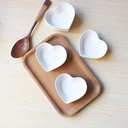 Super Cute Heart sharpe Plato de salsa de cerámica, mini plato de aderezo lateral, platos de condimentos sushi Plato de inmersión de soja, plato de porcelana Set de platillo (juego de 4)