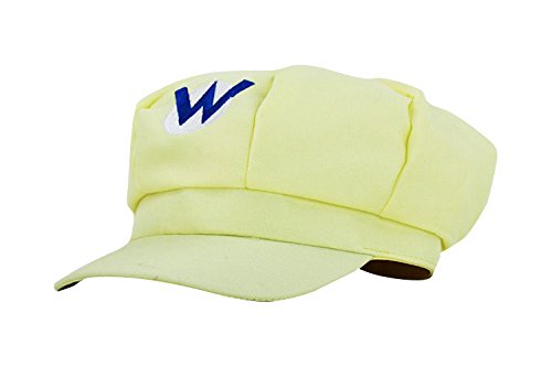 Super Mario Gorra Luigi Wario Waluigi - Conjunto de Disfraces para Adultos y niños + 4X Guantes y 6X Barba pegajosa Carnival & Cosplay - Classic Cappy Cap