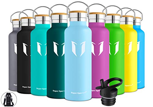 Super Sparrow Botella de Agua aislada al vacío de Acero Inoxidable, diseño de Pared Doble, Boca estándar - 750ml - Eco Friendly & BPA Gratis - para Correr, Gimnasio, Yoga, Ciclismo