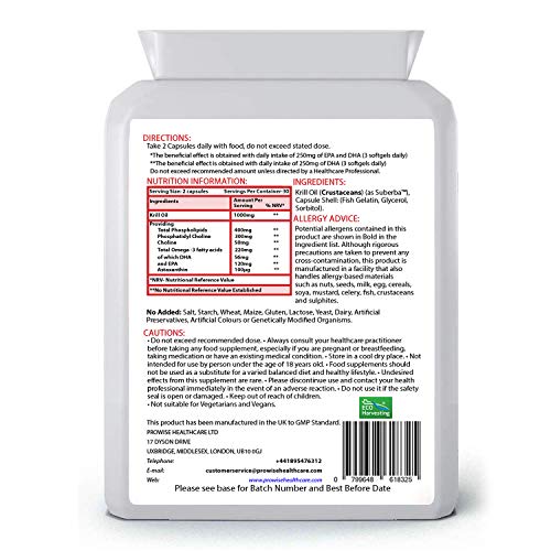 Superba Krill Oil 500 mg 60 cápsulas blandas - 1000 mg por porción - Krill rojo puro de origen antártico de alto grado que proporciona una rica fuente de omega - Fabricado en el Reino Unido | Estándares GMP de Prowise Healthcare