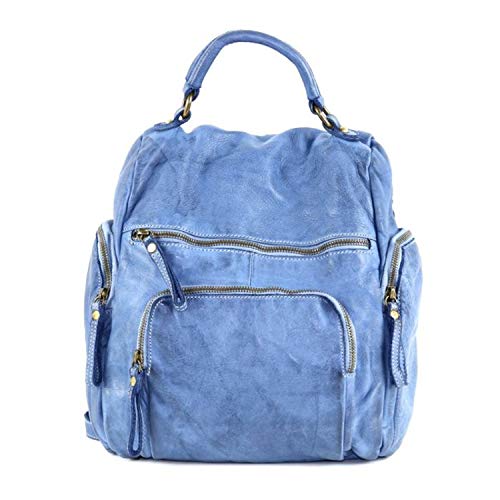 Superflybags - Mochila de piel auténtica vintage, modelo Leganes, fabricada en Italia Azul Size: L