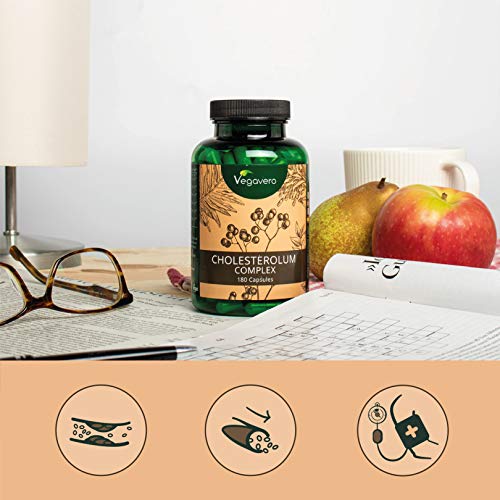 Suplemento Colesterol Vegavero® | 100% VEGETAL | Red Yeast Rice + 10 mg Monacolina K + Fitoesteroles + Berberine + Hawthorne (Crataegus) + Cynara Scolymus | 180 Cápsulas | Triglicéridos | Hígado