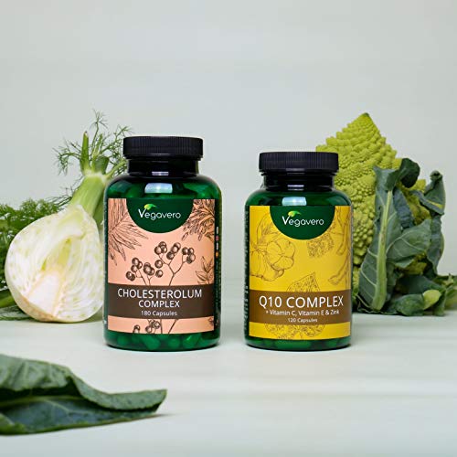 Suplemento Colesterol Vegavero® | 100% VEGETAL | Red Yeast Rice + 10 mg Monacolina K + Fitoesteroles + Berberine + Hawthorne (Crataegus) + Cynara Scolymus | 180 Cápsulas | Triglicéridos | Hígado