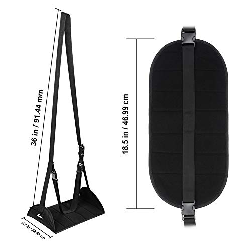 supregear Hamacas de Reposapiés, Empaquetado Separado Foot Hammock Airplane Reposapiés Accesorio para Avión Oficina Hogar Viaje Mujer Hombre, Altura Ajustable y Cómoda - Negro